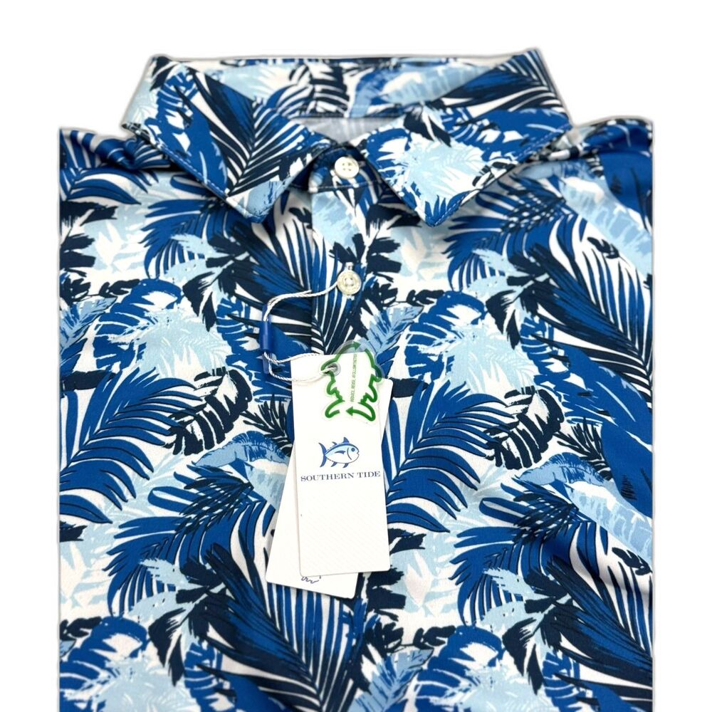Southern Tide Men's Driver Paradise Palms Polo Blue Tropical Large NWT
